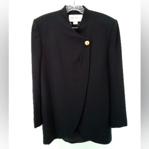 Jones New York Suit Jacket Black Gold Hammered Buttons Wool Style Made in USA 6